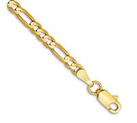 Bracelet en or jaune massif 10 carats concave poli 3,0 mm Chaîne Figaro 18 cm Bracelet à maillons mousquetons pour homme et femme