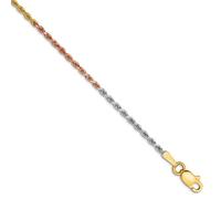 Bracelet en or massif 14 carats tricolore de 1,5 mm avec maille de mousqueton de 18 cm pour homme et femme