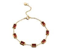Bracelet en or véritable 9 K/14 K/18 carats avec rectangle rouge grenat vintage élégant, or jaune 18 carats (750), Grenat