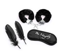 Bracelet en peluche avec lot de 3 plumes avec les yeux bandés, accessoires pour fêtes, Cosplay, jouets pour couples (noir)
