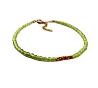 Bracelet en péridot de 3 mm, perles facettées, taille ronde, 17,8 cm, fermoir plaqué or réglable, pour hommes et femmes | LK_STACK_05311