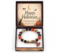 Bracelet en perles avec breloque citrouille et chat noir - Avec boîte | Moon Bat Witch Hat Spooky Season Bracelet Automne Automne Fête Costume Accessoire