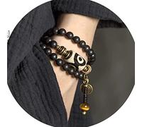 Bracelet en Perles, Bracelet Collier de Perles Dzi, Manchette en Bois de Perles Mala, amulette de méditation Bouddhiste Feng Shui Trois Yeux Bijoux de Perles Dzi Cadeaux de Bonne Chance