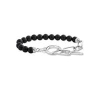 Bracelet en perles d’onyx et éléments d’ancrage avec pierres blanches Argent