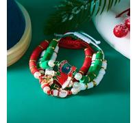 Bracelet en perles d'argile polymère et perles avec pendentifs en forme d'élan du Père Noël fabriqué à la main en alliage léger pour une utilisation toute la journée (E)