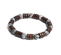 Bracelet en perles de bois cylindrique de 8 mm et pierres naturelles rondes à portée de main pour homme et femme - Corde élastique classique en bois - Bracelet de yoga, 19cm, Pierre, Agate