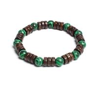 Bracelet en perles de bois cylindrique de 8 mm et pierres naturelles rondes à portée de main pour homme et femme - Corde élastique classique en bois - Bracelet de yoga, 19cm, Pierre, Agate