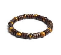 Bracelet en perles de bois cylindrique de 8 mm et pierres naturelles rondes à portée de main pour homme et femme - Corde élastique classique en bois - Bracelet de yoga, 19cm, Pierre, Agate