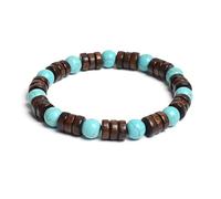 Bracelet en perles de bois cylindrique de 8 mm et pierres naturelles rondes à portée de main pour homme et femme - Corde élastique classique en bois - Bracelet de yoga