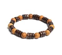 Bracelet en perles de bois cylindrique de 8 mm et pierres naturelles rondes à portée de main pour homme et femme - Corde élastique classique en bois - Bracelet de yoga, 19cm, Pierre, Agate