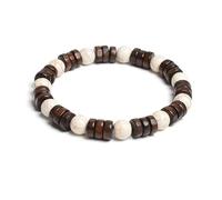 Bracelet en perles de bois cylindrique de 8 mm et pierres naturelles rondes à portée de main pour homme et femme - Corde élastique classique en bois - Bracelet de yoga, 19cm, Pierre, Agate