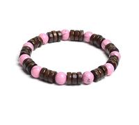 Bracelet en perles de bois cylindrique de 8 mm et pierres naturelles rondes à portée de main pour homme et femme - Corde élastique classique en bois - Bracelet de yoga, 19cm, Pierre, Agate