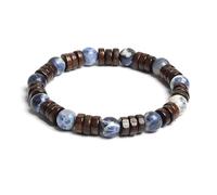 Bracelet en perles de bois cylindrique de 8 mm et pierres naturelles rondes à portée de main pour homme et femme - Corde élastique classique en bois - Bracelet de yoga, 19cm, Pierre, Agate