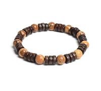 Bracelet en perles de bois cylindrique de 8 mm et pierres naturelles rondes à portée de main pour homme et femme - Corde élastique classique en bois - Bracelet de yoga, 19cm, Pierre, Agate