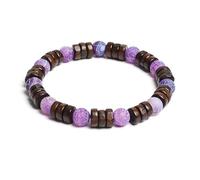Bracelet en perles de bois cylindrique de 8 mm et pierres naturelles rondes à portée de main pour homme et femme - Corde élastique classique en bois - Bracelet de yoga, 19cm, Pierre, Agate