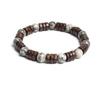 Bracelet en perles de bois cylindrique de 8 mm et pierres naturelles rondes à portée de main pour homme et femme - Corde élastique classique en bois - Bracelet de yoga, 19cm, Pierre, Agate