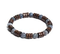 Bracelet en perles de bois cylindrique de 8 mm et pierres naturelles rondes à portée de main pour homme et femme - Corde élastique classique en bois - Bracelet de yoga, 19cm, Pierre, Agate