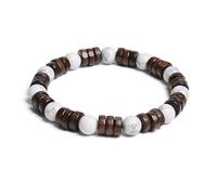 Bracelet en perles de bois cylindrique de 8 mm et pierres naturelles rondes à portée de main pour homme et femme - Corde élastique classique en bois - Bracelet de yoga, 19cm, Pierre, Agate