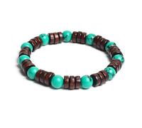Bracelet en perles de bois cylindrique de 8 mm et pierres naturelles rondes à portée de main pour homme et femme - Corde élastique classique en bois - Bracelet de yoga, 19cm, Pierre, Agate
