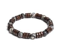 Bracelet en perles de bois cylindrique de 8 mm et pierres naturelles rondes à portée de main pour homme et femme - Corde élastique classique en bois - Bracelet de yoga, 19cm, Pierre, Agate