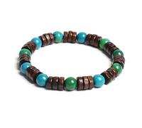 Bracelet en perles de bois cylindrique de 8 mm et pierres naturelles rondes à portée de main pour homme et femme - Corde élastique classique en bois - Bracelet de yoga, 19cm, Pierre, Agate