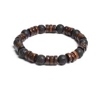 Bracelet en perles de bois cylindrique de 8 mm et pierres naturelles rondes à portée de main pour homme et femme - Corde élastique classique en bois - Bracelet de yoga, 19cm, Pierre, Agate