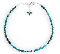 Bracelet en perles de chrysocolle rondes à facettes de 2 à 2,5 mm, fermoir plaqué argent réglable de 17,8 cm, pour hommes et femmes | LK_STACK_01998