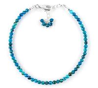 Bracelet en perles de chrysocolle rondes à facettes de 3 mm, fermoir plaqué argent réglable de 17,8 cm, pour hommes et femmes | LK_STACK_02018