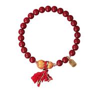 Bracelet en perles de cinabre rouge de 6 mm, bracelet extensible en matériau naturel avec coffret cadeau pour femme, épouse, petite amie, adjustable, cinabre natif