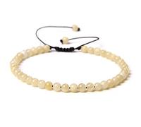 Bracelet en perles de labradorite naturelle de 4 mm pour homme - Style vintage réglable - Corde noire - Bijoux pour femme - Jade jaune