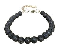 Bracelet en perles de lave volcanique rondes de 8 mm, coupe lisse, fermoir plaqué argent réglable de 17,8 cm, pour hommes et femmes | LK_STACK_06596
