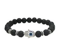Bracelet en Perles de Pierre Naturelle Fait Main pour Homme, Bracelet Extensible en Pierre de Lave Noire de 8 mm avec Breloque Œil Du Diable, Saint-Valentin, Anniversaire Élégant et Charmant 8 mm
