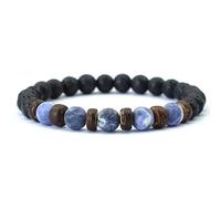 Bracelet en Perles de Pierre Naturelle Fait Main pour Homme, Réglable 8mm, Pierre de Sodalite Bleue Volcanique Noire, Bracelet Extensible, Élégant et Simple, pour Anniversaire, Saint-Valentin, 8mm