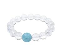 Bracelet en perles de quartz transparent avec véritable centre de table en larimar - Bijoux en pierre précieuse naturelle pour femme - Excellent cadeau d'anniversaire, Length 14cm, Pierre, Pas de