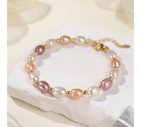 Bracelet en perles d'eau douce pour femme - Plaqué or 18 carats - Hypoallergénique - Bijou classique en perles pour fête de mariage - Tenue quotidienne - Coffret cadeau de qualité supérieure