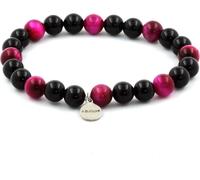 Bracelet en perles d'oeil de tigre fuchsia + agate noire 8 mm