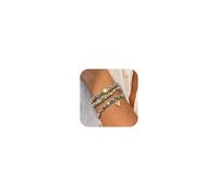 Bracelet en perles dorées et argentées avec nœud pour femme - Bracelet extensible en forme de cœur - Ensemble de bijoux empilables pour femme, One Size, Alliage, Pas de gemme