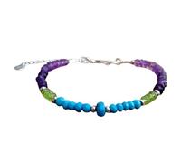 Bracelet en perles facettées de 3,5 à 4 mm en améthyste, péridot et turquoise, ajustable, 17,8 cm, fermoir plaqué argent, pour hommes et femmes | LK_STACK_08634