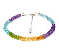 Bracelet en perles facettées de 4 mm en forme de rondelle, aigue-marine, citrine, améthyste et péridot, fermoir plaqué argent réglable de 17,8 cm, pour hommes et femmes | LK_STACK_07004