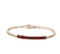 Bracelet en perles facettées en grenat de 3 mm, forme rondelle, 17,8 cm, fermoir plaqué argent, pour hommes et femmes | LK_STACK_03146