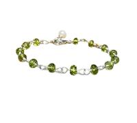 Bracelet en perles facettées en péridot de 3,5 mm, forme rondelle, 17,8 cm, fermoir plaqué argent, pour hommes et femmes | LK_STACK_05291