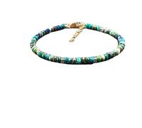 Bracelet en perles rondes à facettes en chrysocolle de 3,5 mm, fermoir réglable en plaqué argent de 17,8 cm, pour hommes et femmes | LK_STACK_02011