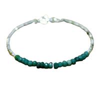 Bracelet en perles rondes à facettes en chrysocolle de 3 à 3,5 mm, fermoir plaqué argent de 17,8 cm, pour hommes et femmes | LK_STACK_02013