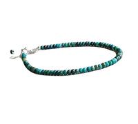 Bracelet en perles rondes à facettes en chrysocolle de 3 mm, fermoir plaqué argent de 17,8 cm, pour hommes et femmes | LK_STACK_02023