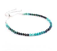 Bracelet en perles rondes à facettes en chrysocolle de 3 mm, fermoir réglable en plaqué argent de 17,8 cm, pour hommes et femmes | LK_STACK_02022
