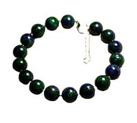 Bracelet en perles rondes de chrysocolle de 10 mm, coupe lisse, fermoir plaqué argent réglable de 17,8 cm, pour hommes et femmes | LK_STACK_01993