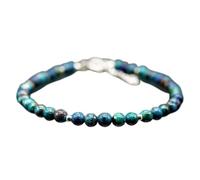 Bracelet en perles rondes de chrysocolle de 6 mm, taille lisse, fermoir plaqué argent réglable de 17,8 cm, pour hommes et femmes | LK_STACK_02027