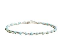 Bracelet en perles rondes de Larimar de 3 mm, taille lisse, fermoir plaqué argent, 17,8 cm, pour hommes et femmes | LK_STACK_04467