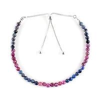 Bracelet en perles rondes facettées de 3 mm avec rubis et saphir, fermoir plaqué argent réglable de 17,8 cm, pour hommes et femmes | LK_STACK_08584