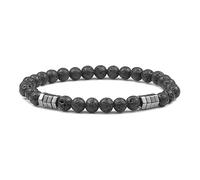 Bracelet en Pierre de Lave Noire Avec Perles D'Hématite,Pierre Naturelle de 6mm Avec Breloque,Bracelets Élastiques en Perles Faits à La Main pour Cadeaux D'Anniversaire et D'Amitié 6mm